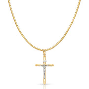 14K Gold Crucifix Cross Religious Charm Pendant with 1.2mm Box Chain Necklace