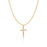 14K Gold Crucifix Cross Charm Pendant with 0.9mm Wheat Chain Necklace