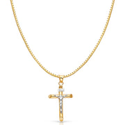 14K Gold Crucifix Cross Religious Charm Pendant with 0.8mm Box Chain Necklace