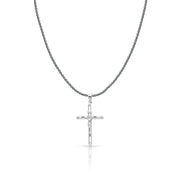 14K Gold Crucifix Cross Charm Pendant with 1.1mm Wheat Chain Necklace