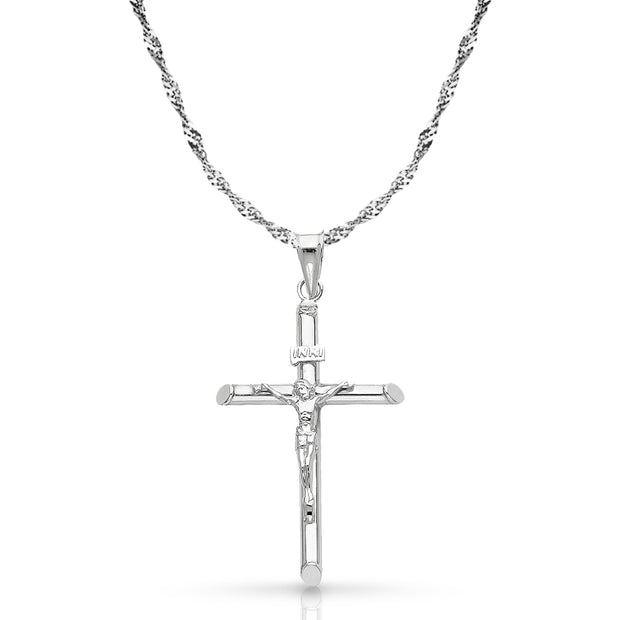 14K Gold Crucifix Cross Pendant with 1.2mm Singapore Chain