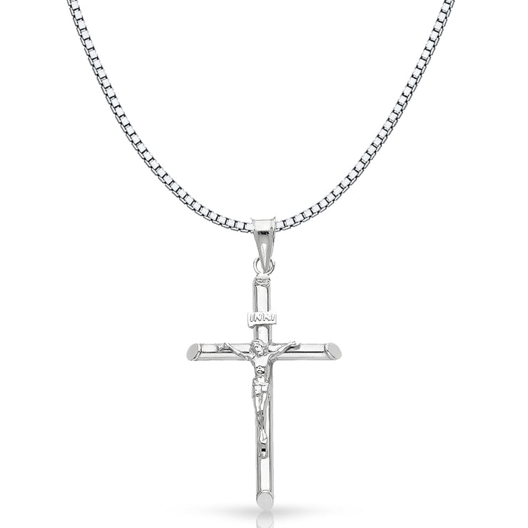 14K Gold Crucifix Cross Religious Charm Pendant with 1.2mm Box Chain Necklace