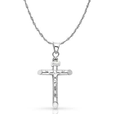 14K Gold Crucifix Cross Pendant with 2mm Rope Chain