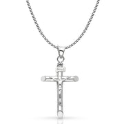 14K Gold Crucifix Cross Pendant with 1.5mm Flat Open Wheat Chain