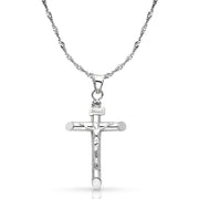 14K Gold Crucifix Cross Pendant with 1.2mm Singapore Chain