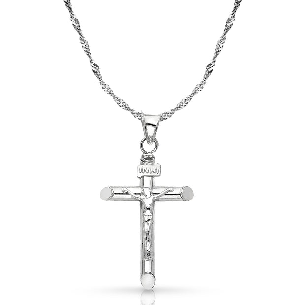 14K Gold Crucifix Cross Pendant with 1.2mm Singapore Chain