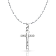 14K Gold Crucifix Cross Religious Charm Pendant with 1mm Box Chain Necklace