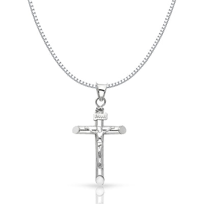 14K Gold Crucifix Cross Religious Charm Pendant with 1mm Box Chain Necklace