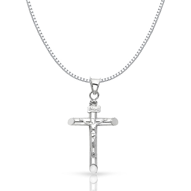 14K Gold Crucifix Cross Religious Charm Pendant with 1mm Box Chain Necklace