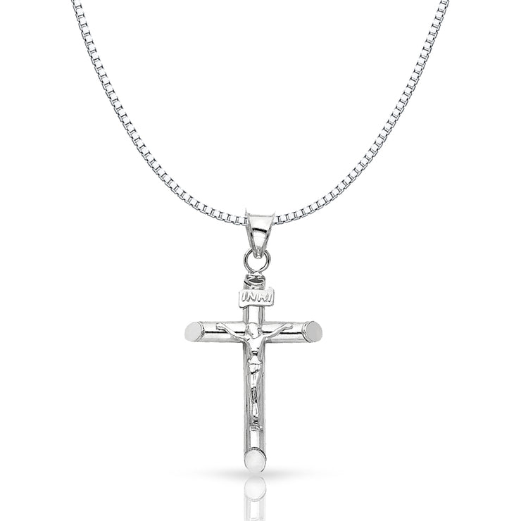 14K Gold Crucifix Cross Religious Charm Pendant with 1mm Box Chain Necklace