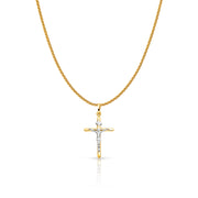 14K Gold Crucifix Cross Charm Pendant with 1.1mm Wheat Chain Necklace