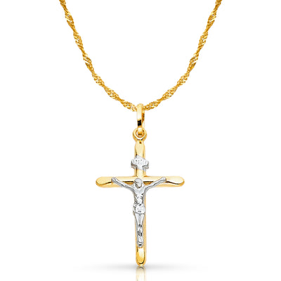 14K Gold Crucifix Cross Pendant with 1.2mm Singapore Chain