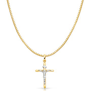 14K Gold Crucifix Cross Religious Charm Pendant with 0.8mm Box Chain Necklace