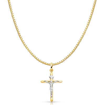 14K Gold Crucifix Cross Religious Charm Pendant with 0.8mm Box Chain Necklace