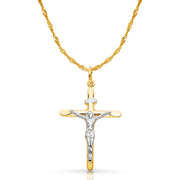 14K Gold Crucifix Cross Pendant with 1.8mm Singapore Chain