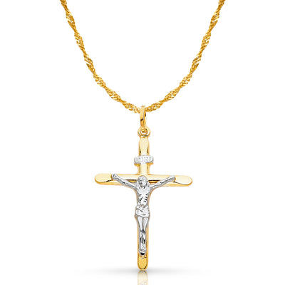 14K Gold Crucifix Cross Pendant with 1.8mm Singapore Chain