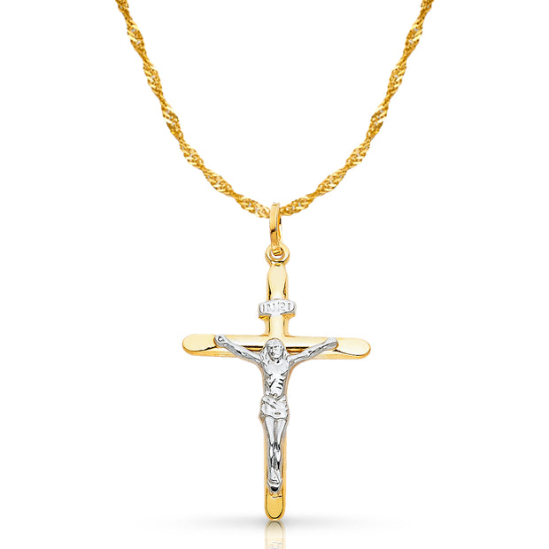 14K Gold Crucifix Cross Pendant with 1.8mm Singapore Chain