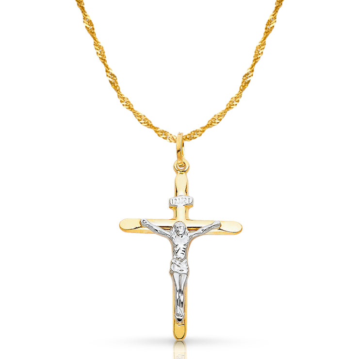 14K Gold Crucifix Cross Pendant with 1.8mm Singapore Chain