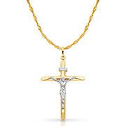 14K Gold Crucifix Cross Pendant with 1.8mm Singapore Chain