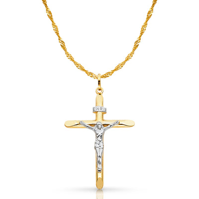 14K Gold Crucifix Cross Pendant with 1.8mm Singapore Chain