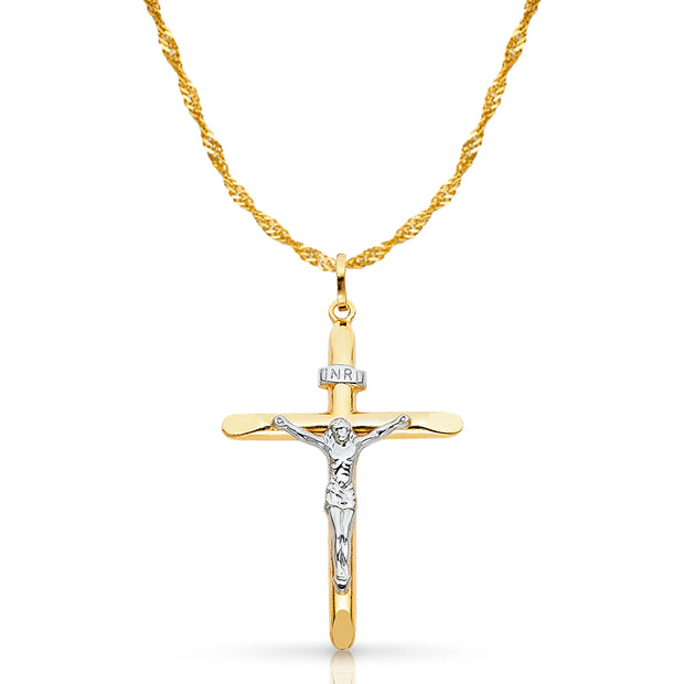 14K Gold Crucifix Cross Pendant with 1.8mm Singapore Chain