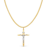 14K Gold Crucifix Cross Religious Charm Pendant with 1.2mm Box Chain Necklace