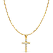 14K Gold Crucifix Cross Religious Charm Pendant with 1.2mm Box Chain Necklace