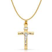 14K Gold Crucifix Cross Pendant with 1.5mm Flat Open Wheat Chain