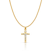 14K Gold Crucifix Cross Charm Pendant with 1.1mm Wheat Chain Necklace