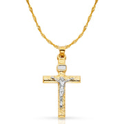 14K Gold Crucifix Cross Pendant with 1.2mm Singapore Chain
