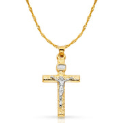 14K Gold Crucifix Cross Pendant with 1.2mm Singapore Chain