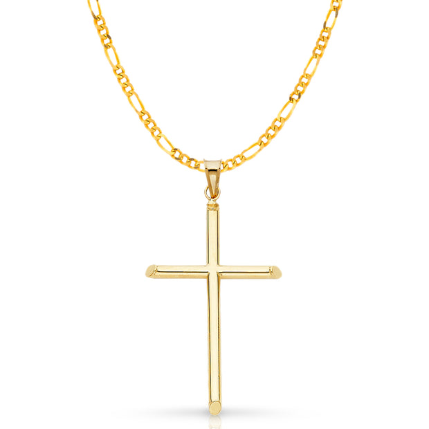 14K Gold Cross Pendant with 3.1mm Figaro 3+1 Chain
