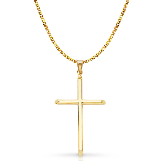 14K Gold Cross Pendant with 1.7mm Flat Open Wheat Chain