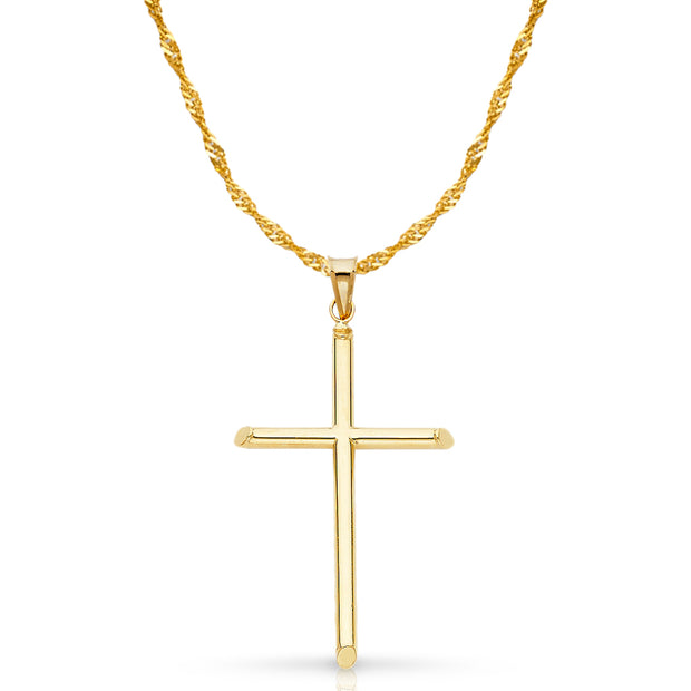 14K Gold Cross Pendant with 1.8mm Singapore Chain