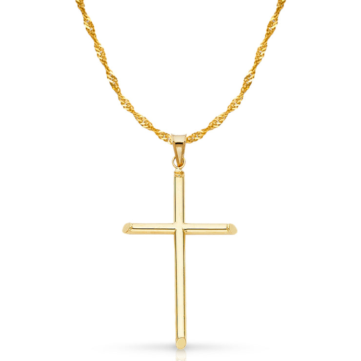 14K Gold Cross Pendant with 1.8mm Singapore Chain