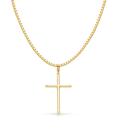 14K Gold Classic Cross Religious Charm Pendant with 1.2mm Box Chain Necklace