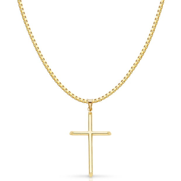 14K Gold Classic Cross Religious Charm Pendant with 1.2mm Box Chain Necklace