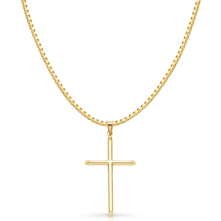 14K Gold Classic Cross Religious Charm Pendant with 1.2mm Box Chain Necklace