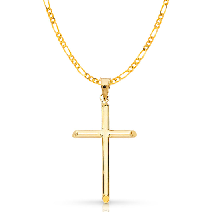 14K Gold Cross Pendant with 2.3mm Figaro 3+1 Chain