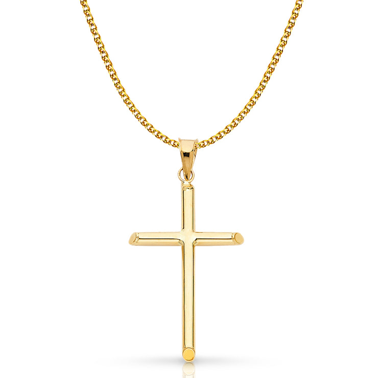 14K Gold Cross Pendant with 1.7mm Flat Open Wheat Chain