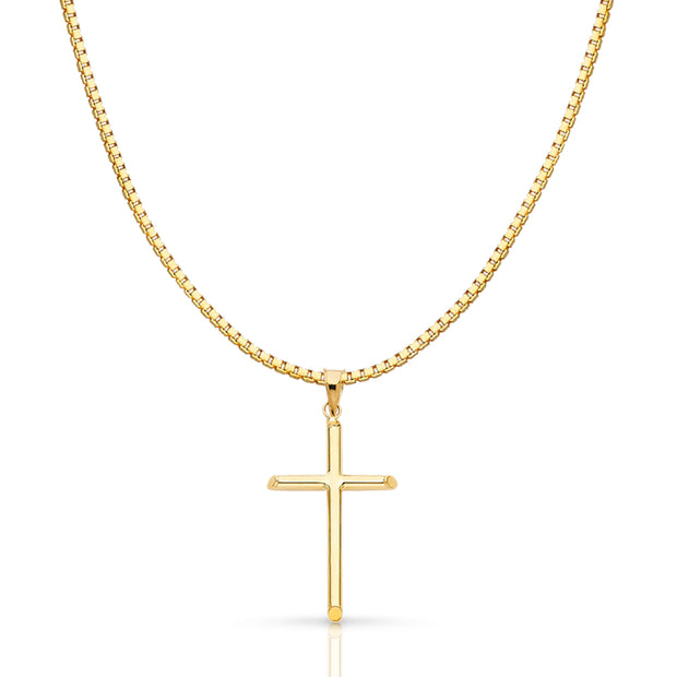 14K Gold Classic Cross Religious Charm Pendant with 1.2mm Box Chain Necklace