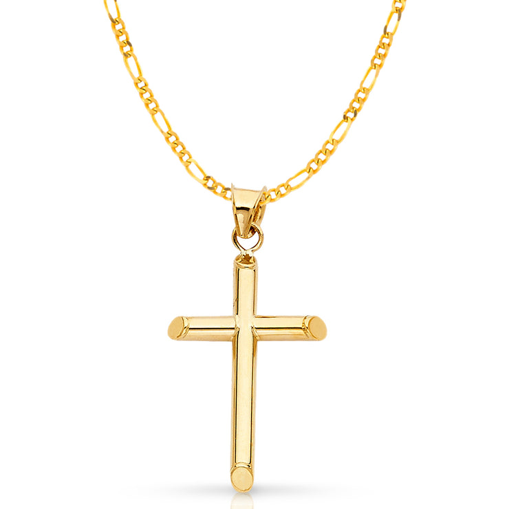 14K GOLD CROSS PENDANT WITH 2.3MM FIGARO 3+1 CHAIN