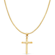 14K Gold Classic Cross Religious Charm Pendant with 0.8mm Box Chain Necklace