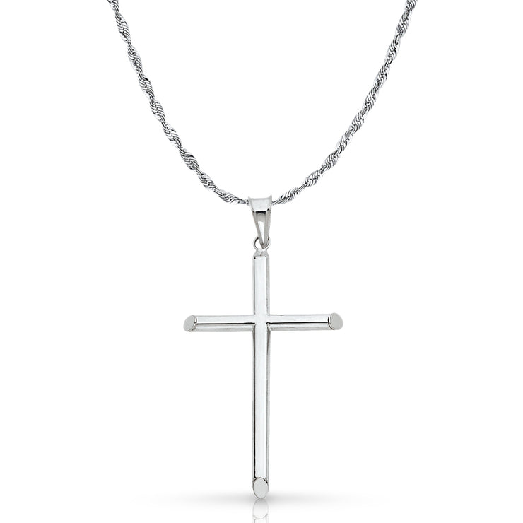 14K Gold Cross Pendant with 2mm Rope Chain