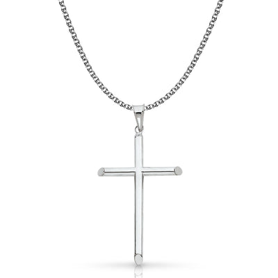 14K Gold Cross Pendant with 1.7mm Flat Open Wheat Chain