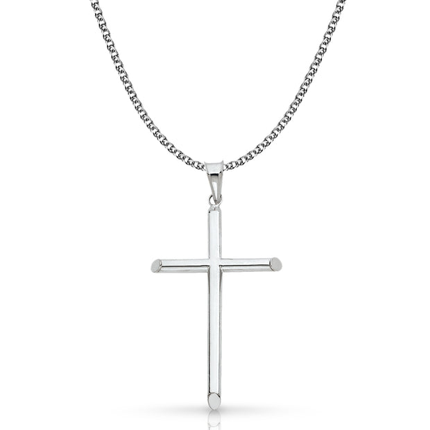 14K Gold Cross Pendant with 1.7mm Flat Open Wheat Chain