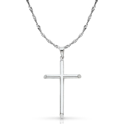 14K Gold Cross Pendant with 1.8mm Singapore Chain