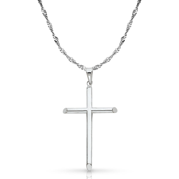 14K Gold Cross Pendant with 1.8mm Singapore Chain