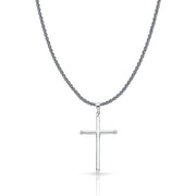 14K Gold Classic Cross Charm Pendant with 1.4mm Round Wheat Chain Necklace