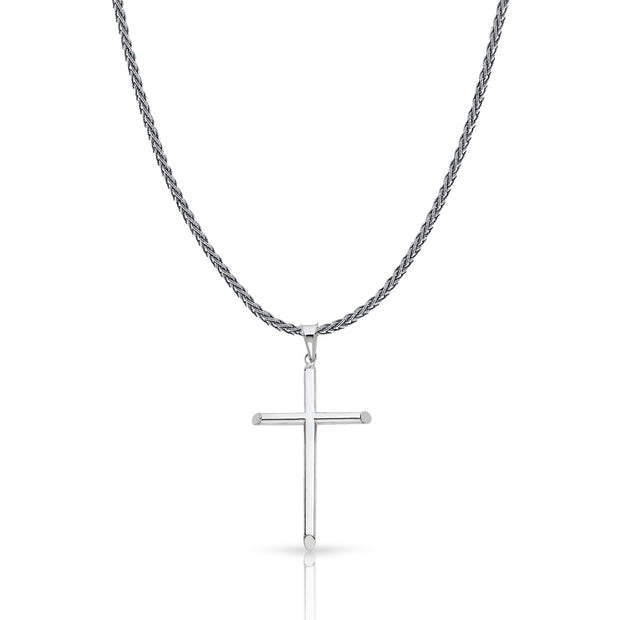 14K Gold Classic Cross Charm Pendant with 1.4mm Round Wheat Chain Necklace